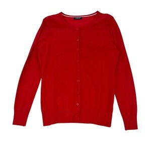Aamilife Red Crewneck Cardigan Button Front Knit Sweater Preppy Holiday Sz Large